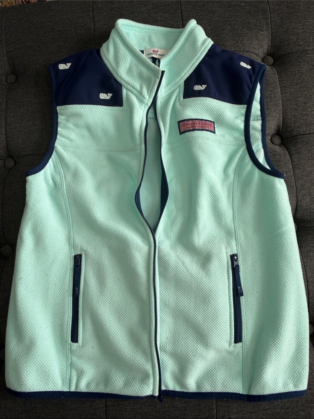 Vineyard Vines Mint Green and Navy Girls' Fleece Vest (Zipper Broken)